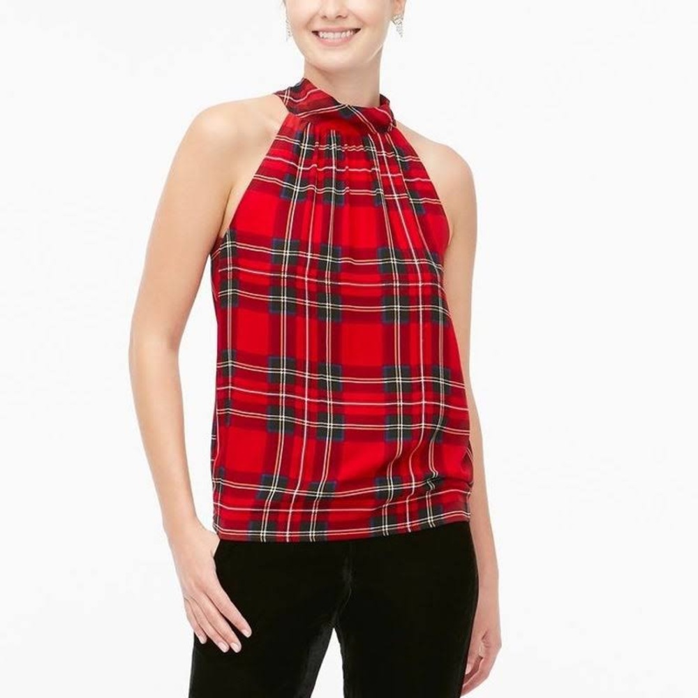 NWT! J Crew Tartan Tie-Neck Red Plaid Tank Top (Size 4)
